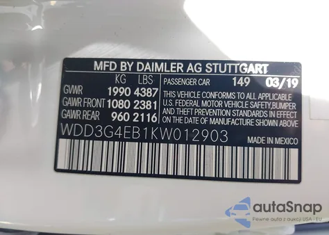 2019 Mercedes-Benz A 220 from USA, damaged, VIN WDD3G4EB1KW012903